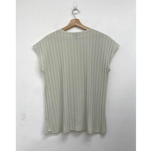 Eileen Fisher Wide Rib Stretch Tencel Boxy Square Crew Neck Top Mist - L Petite - Picture 2 of 9